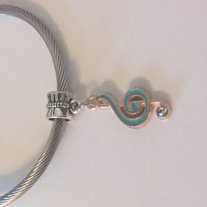 Gold and Blue Crystal Treble Clef Dangle Charm for Pandora Style Bracelet